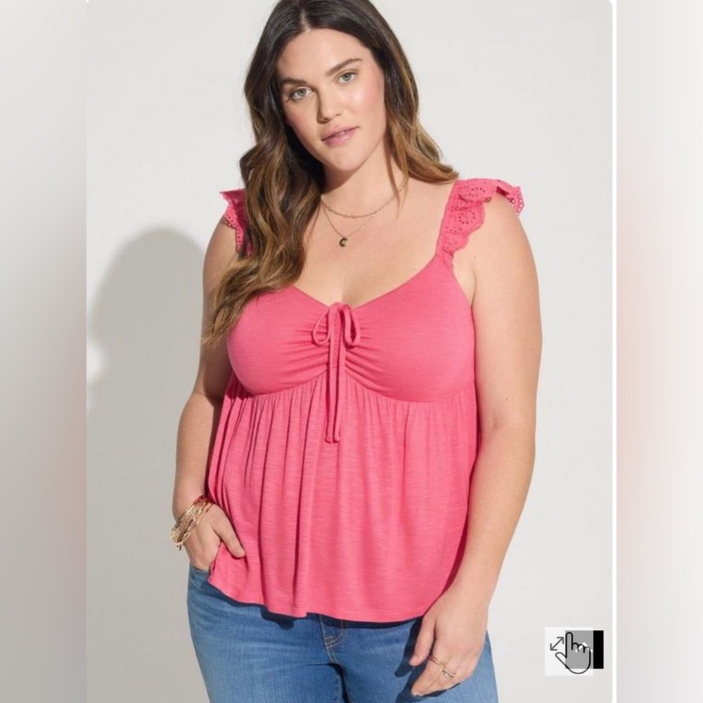 Torrid sz 4 Slub Sweetheart Ruffle Eyelet Shoulder Tie Detail Tank NWT